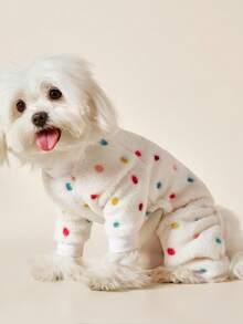 PETSIN 一件白色波点印花宠物连体衣，秋冬季法兰绒材质，保暖舒适，宠物保暖服