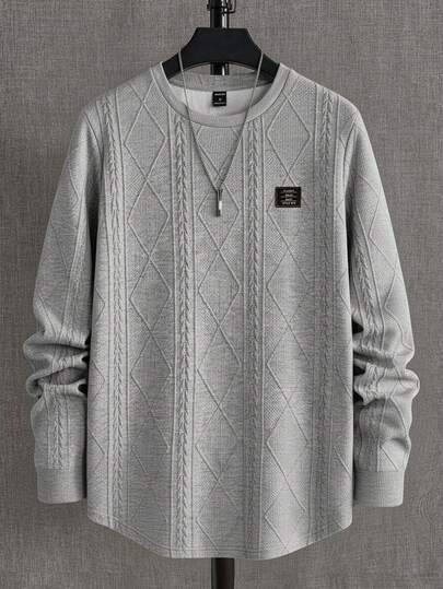 NEON BLANC 男士字母图案宽松圆领针织休闲长袖T恤