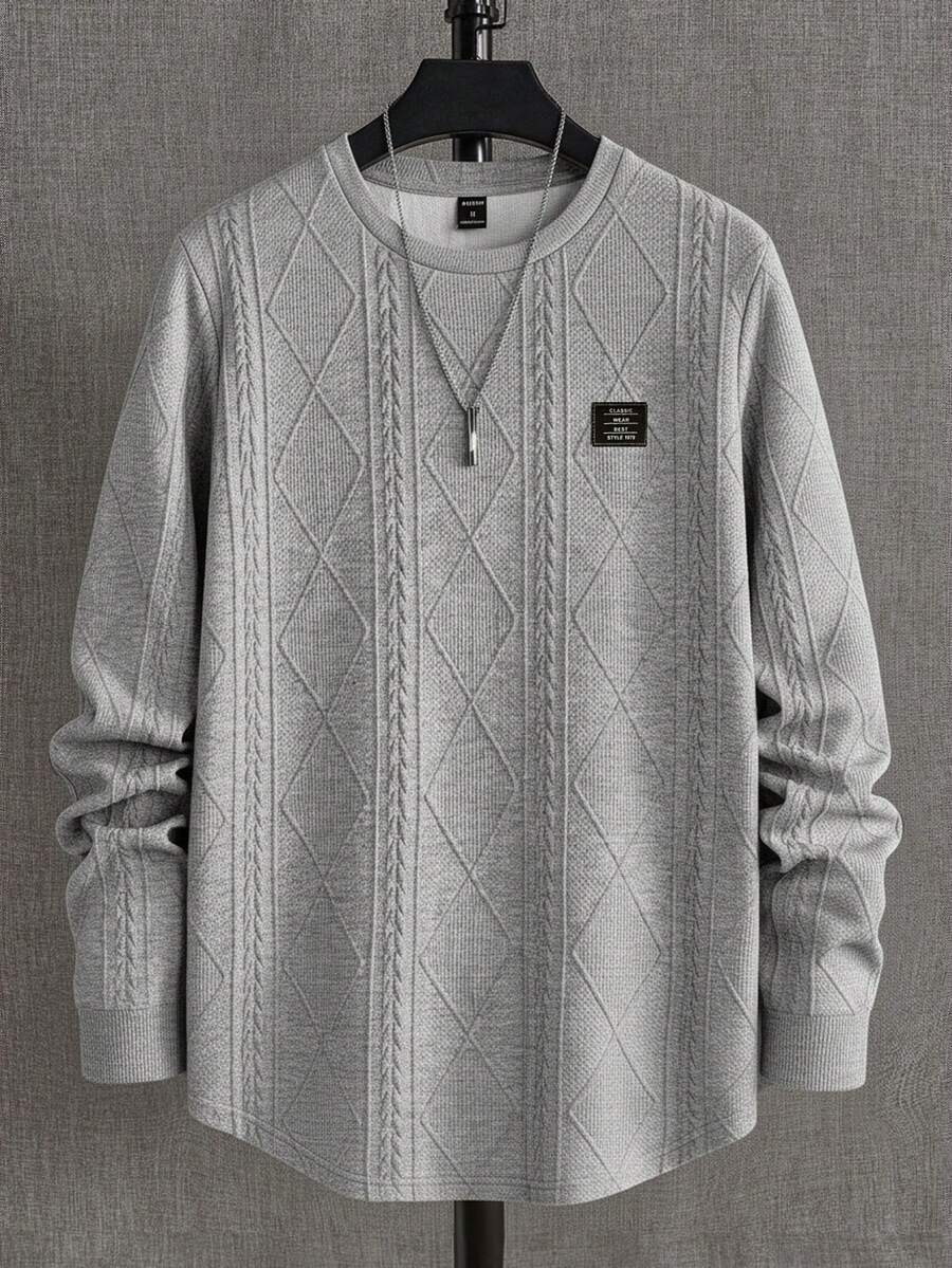 NEON BLANC 男士字母图案宽松圆领针织休闲长袖T恤