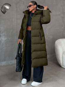 EURMUSE Zip Up Hooded Long Plus Size Winter Coat