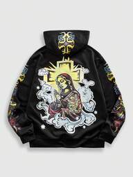 Street Life Men's Hip Hop Streetwear Virgin Mary Cross Print Hoodie