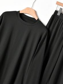 EMERY ROSE 女士两件套黑色休闲简约套装，适合秋冬季穿着 - 黑色 - 查看 4