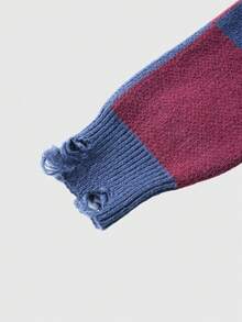 ROMWE MEN Men's Autumn/Winter Checkered Single-Breasted Casual Knit Cardigan - Navy Blue - View 4