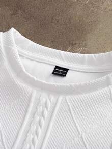 NEON BLANC Men's Letter Graphic Loose Fit Crew Neck Knit Casual Long Sleeve T-Shirt - White - View 3