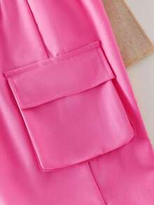 SHEIN ChillGRL Bộ 2 chiếc/Bộ áo phông thêu nơ thường ngày cho bé gái tuổi teen và quần túi hộp, trang phục xuân/hè - Màu Hồng Tươi - Xem 8