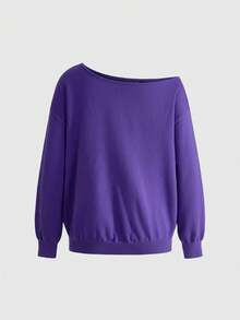 ROMWE Grunge Punk Áo len nữ dáng rộng lệch vai họa tiết bộ xương in tie-dye dự tiệc âm nhạc cổ điển - Màu tím - Xem 2