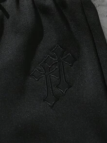 SHEIN 青少年男孩/男士休闲街头十字图案宽松直筒运动裤，适合日常休闲和通勤穿着
