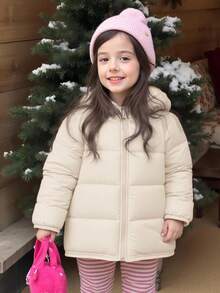 Emery Rose Kids Emery Rose Kids 年轻女孩纯色休闲连帽拉链棉服外套 - 米色 - 查看 2