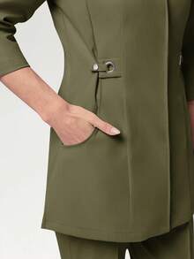 Scrubzie Bộ 2 áo sơ mi dài tay và quần dài cho nữ/Đồng phục y tá - xanh quân đội - Xem 5