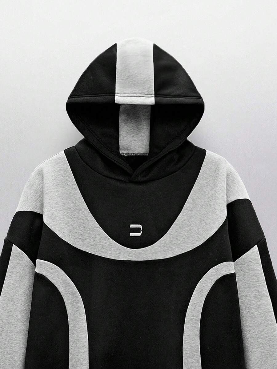 NEON BLANC Men's Casual Loose Fit Patchwork Hoodie Sweatshirt - Black - View 1