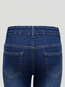 SHEIN ChillGRL Tween Girl Pre-Washed Ripped Flared Elastic Denim Jeans - Dark Wash - View 4