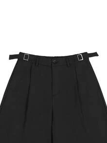 Manfinity Roghcode 男士纯色褶皱阔腿宽松街头时尚裤 - 黑色 - 查看 7