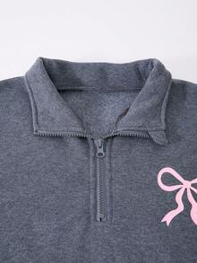 SHEIN ChillGRL 青少年女孩休闲拉链半开胸长袖连帽衫搭配宽松直筒裤套装，适合日常穿着、通勤和校园 - 深灰色 - 查看 6