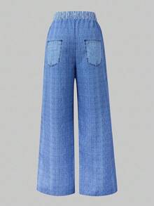 SHEIN Explorewe Tween Girls' Street Fashion Denim Print Pants With Butterfly, Heart & Floral Colorful Graphic, Casual Summer - Blue - View 2