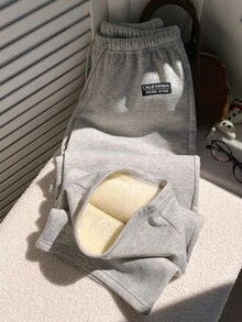 SHEIN EZwear 女士秋冬保暖宽松抽绳运动裤 - 经典刺绣贴片，休闲舒适，适合居家、日常穿着和上学。完美契合甜美女孩和清纯女孩的风格。 - 彩色 - 查看 4