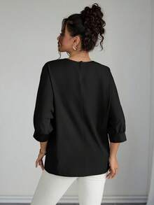 Rafferiza Women's Casual Loose Patchwork Mid-Sleeve Black Shirt, Suitable For All Seasons - Black - View 2