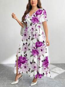 Modelyn Casual Retro Floral Pattern Loose Plus Size Dress, Suitable For Autumn/Winter Boho Suitable For Going Out Chic Dress - Multicolor - View 5