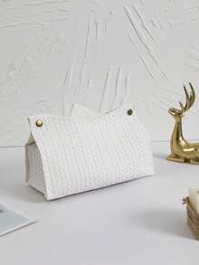 1件/2件組 純色麥穗人字紋紙巾盒，PU皮革V型桌面直立式紙巾收納袋，加厚複合布料，適用於辦公室、餐廳廚房用品，廚房收納紙巾盒架 - 金色 - 查看 8