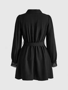 ROMWE Gothic Style Spider Web Embroidery A-Line Dress - Black - View 2