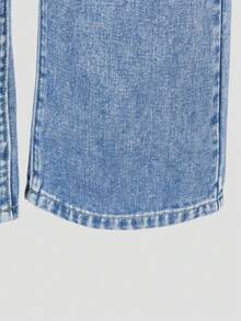 SHEIN ChillGRL Tween Girls Y2K Style Shiny Rhinestone Light Blue Denim Color Casual Loose Wide Leg Washed Jeans - Light Wash - View 3