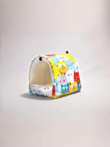 1PC Cartoon Printed Plush Full Coverage Triangle Hammock Sleeping Bag For Parrots Hamsters Small Pet Birds Autumn Winter - Colorful kitten - View 4