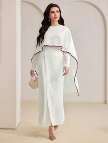 Al Najma 女士简约日常披肩袖阿拉伯风格连衣裙 - 白色 - 查看 5