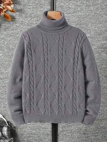 SHEIN Tween Boys' Casual Everyday Versatile Comfortable High Neck Long Sleeve Pullover Sweater