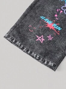 SHEIN Explorewe 青少年女孩编织字母图案休闲直筒裤