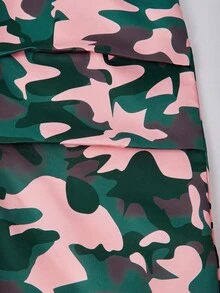 SHEIN ChillGRL 2 件套 Tween Girl 纯粉色圆领长袖上衣和粉色迷彩裤，街头时尚 - 彩色 - 查看 5