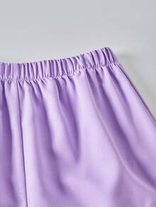 SHEIN ChillGRL 2 件套青少年女孩字母印花圆领 T 恤 + 工装裤，休闲街头风格 - 紫色 - 查看 6