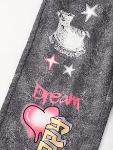 SHEIN Tween Girl Woven Letter Graphic Casual Straight Leg Pants, School, Campus, College Fall Winter