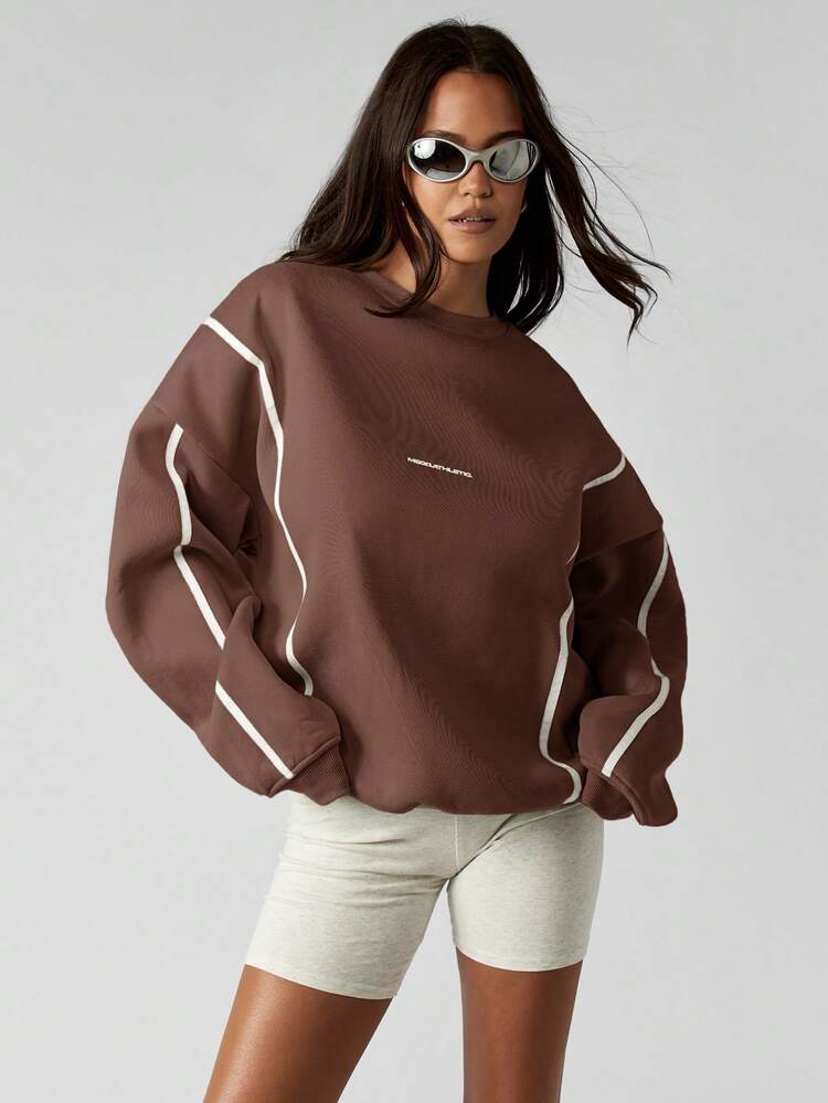 MISSGUIDED Oversized Crew Neck Sweatshirt With White Stripe Contrast Binding Detail For Women Fall Winter Comfort