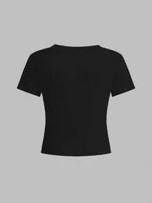 SHEIN 复古街头运动学院风豹纹星形图案，少女修身休闲简约舒适圆领长袖T恤，适合内搭或外穿，四季皆宜。 - 彩色 - 查看 2