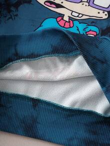 Nick 90s | SHEIN Young Boy Cute Cartoon Figure And Tie-Dye Casual Hooded Long Sleeve Sweatshirt - Multicolor - View 7