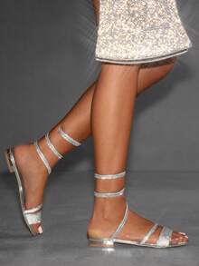 CUCCOO SZL 女士水钻装饰平底绑带凉鞋 - 銀色 - 查看 3