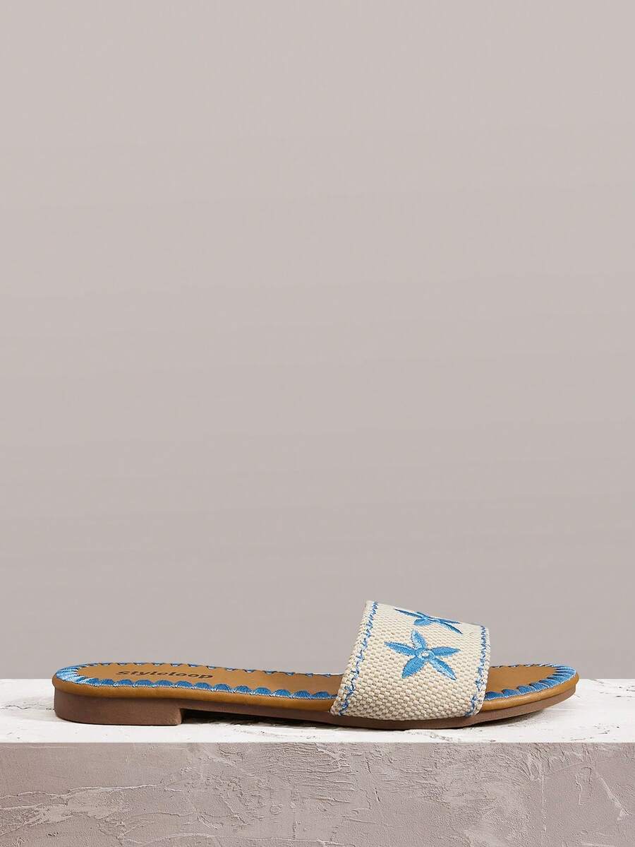 Styleloop 女士平底凉鞋，波西米亚风格，复古美式，波西米亚风，西部风，音乐节，派对，海滩，度假 - 藍色 - 查看 1