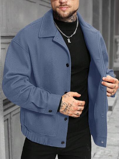 Manfinity Homme Chaqueta casual de uso diario y para ir al trabajo, de unicolor, mezcla de lana, para otoño/invierno