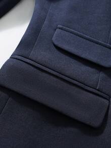 Manfinity Mode Men's Solid Color Business Commute Suit Set (Jacket And Pants) Men Casual Suit Mens Casual Suits Slim Fit Men Elegant Outfit Men Navy Blue Outfit Men Classy Outfits - Navy Blue - View 5