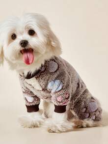 PETSIN 1 Piece Of Colorful Puppy Footprint Printed Pet Jumpsuit, Autumn And Winter Flannel Warm And Comfortable Pet Warm Clothes - Multicolor - View 2