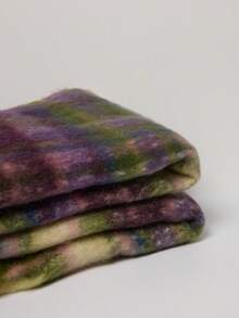 MUSERA Multicolour Tonal Checkered Fluffy Oversized Tassel Hem Scarf - Purple - View 5