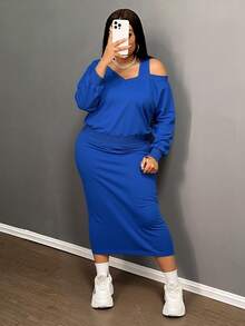 Slaydiva Ținută de damă mărime mare 2025 toamnă/iarnă nouă, potrivită pentru festivaluri de muzică primăvară/vară, Paște, petrecere de ziua de naștere, absolvire, stil universitar, student, ținute zilnice, asortate la toate, casual, vacanță, călătorii în croazieră, plajă, bronzare, virală, ținute streetwear, invitați la nuntă, ținute de aeroport - Albastru - A