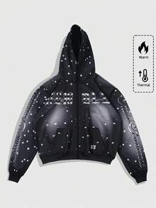 ROMWE MEN Street Life Herren Streetstyle Lässig bedruckter Reißverschluss Kapuzenpullover - Verschiedenfarbig - Übersicht 1