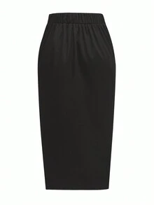 Elenzga Falda lápiz elegante con diseño de hebilla para la cintura para mujer de talla grande - Café integral - Ver 2