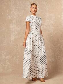 Lumalex 白色波点泡泡袖连帽女式连衣裙 - 黑與白 - 查看 7