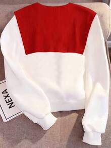 Resyla Damen Herz Stickerei Lässiger Minimalistischer Rundhals Langarm Pullover Sweatshirt - Verschiedenfarbig - Übersicht 2