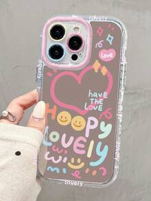 1 pieza Funda de teléfono espejo color crema compatible con iPhone 11 12 13 14 Pro Max 15 16 Pro Max - "El corazón quiere ser feliz" Resistente al agua, a los golpes y a los arañazos - Multicolor - Ver 4