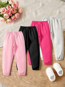 4pcs Set Cozy Fall & Winter Styles Baby Girls Casual Fashion Creative Personalized Fresh Minimalist Cute Cartoon Cat Heart Pattern Letter Graphic Print Sweatpants - Multicolor - View 2