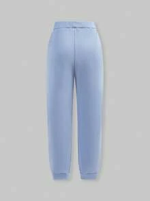 SHEIN Explorewe 2pcs/Set Teen Girls' Casual Commuting Versatile 3D Letter Print Sweatshirt And Sweatpants Set - Baby Blue - View 10