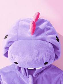 SHEIN 新生儿可爱趣味水晶毛绒3D恐龙造型连体衣，长袖长裤套装 - 紫羅蘭色 - 查看 8