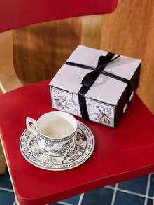 Cirelle 1set Coffee Cup & Saucer Set Afternoon Tea Cup Dessert Plate Vintage Ceramic Mug Back To School - Black and White - View 3
